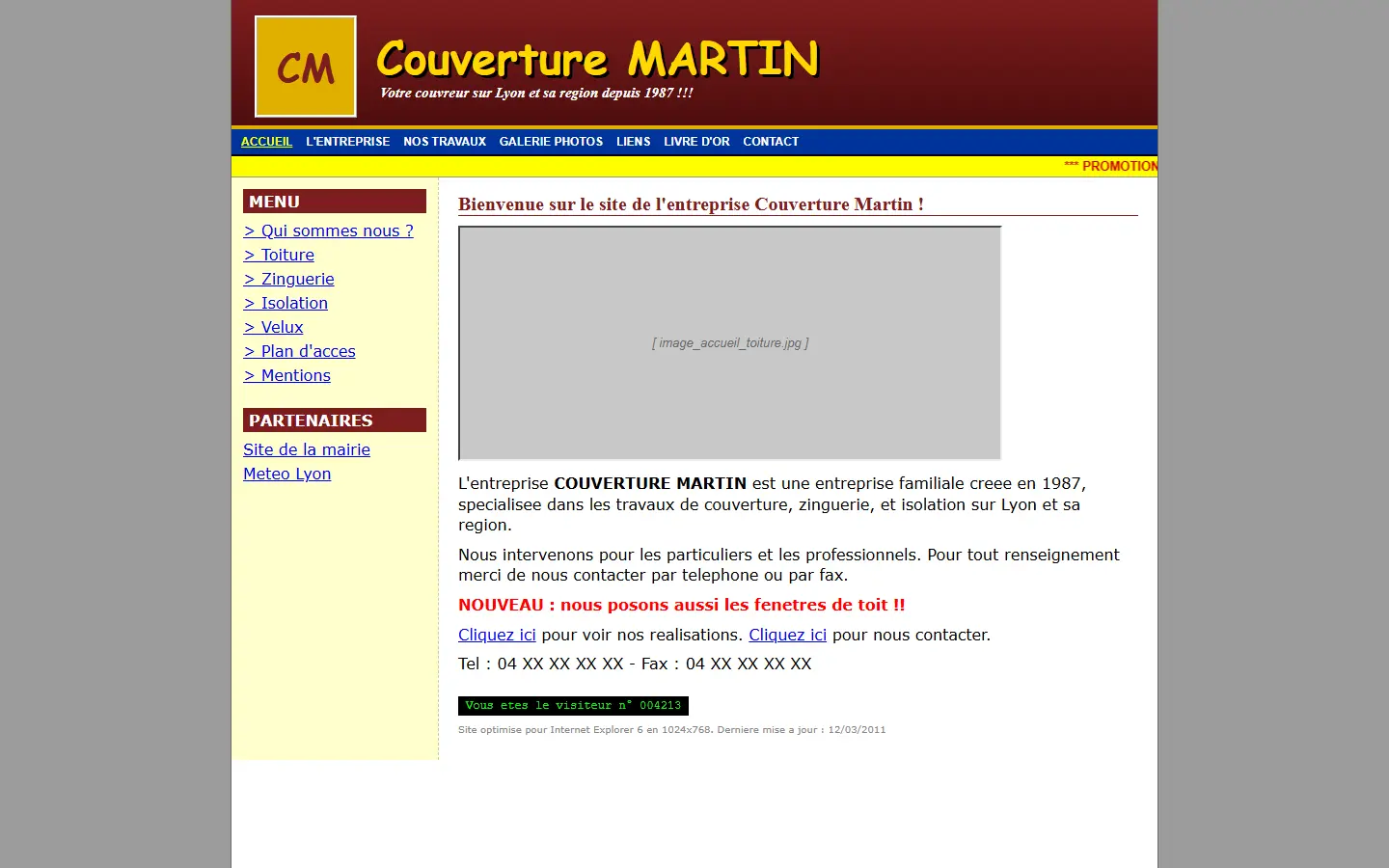 Ancien site d'un couvreur, daté et illisible sur mobile